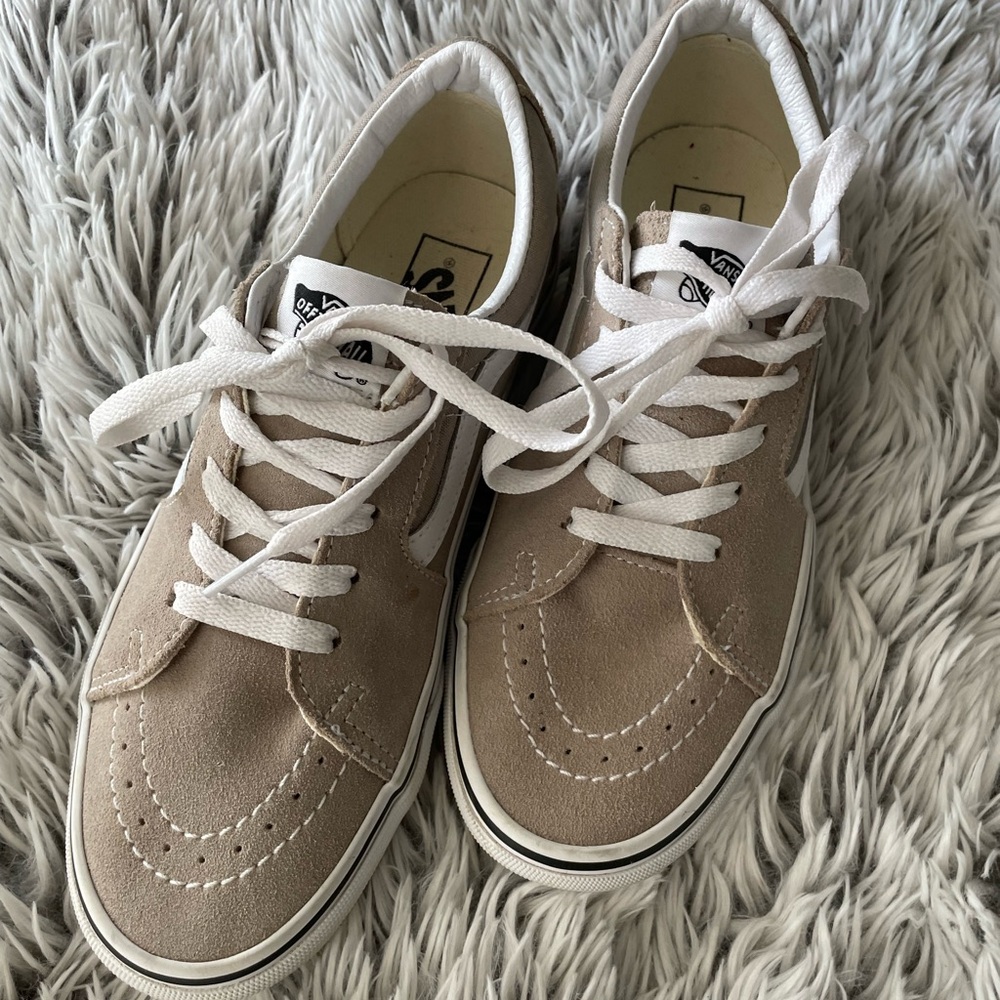 Vans Beige and White Lace-Up Sneakers